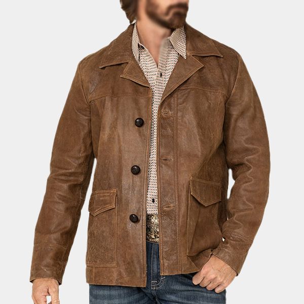 Men's Dirky Western Cow Boy Leather Jacket - Front View