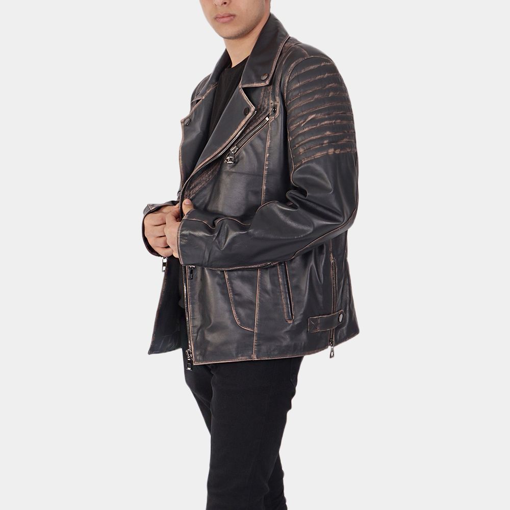 Men's Enzo Black Leather Biker Jacket With Lapel style Collar SAFYD