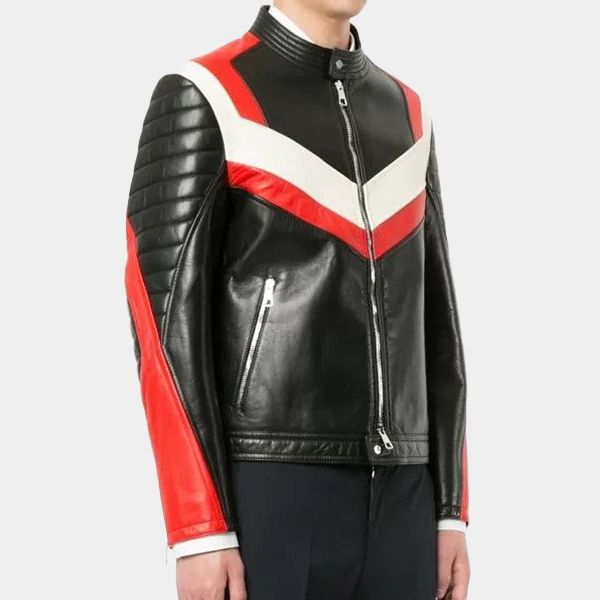 Men's iStripped Leather Cafe Racer Jacket - Front Right Posture View