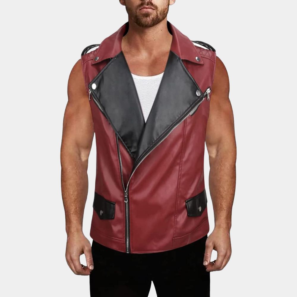 Men's Thor Love and Thunder Red Leather Vest - Front View
