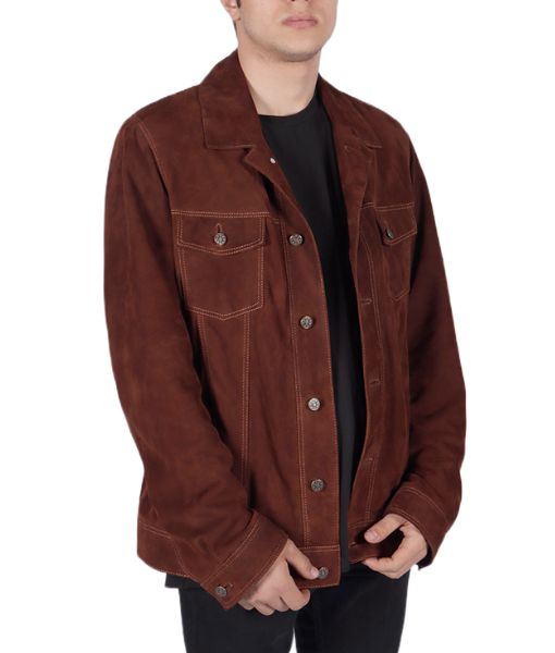 Men's Edwardo Brown Leather Suede Jacket SAFYD