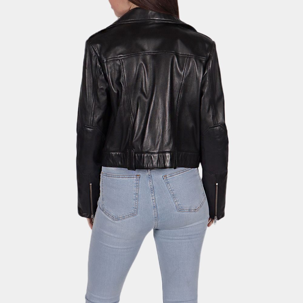 Women's Zemaya Black Leather Cropped Jacket SAFYD
