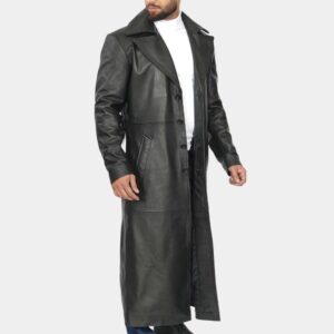 Men's Blade Wesley Snipes Black Leather Trench Long Coat - SAFYD