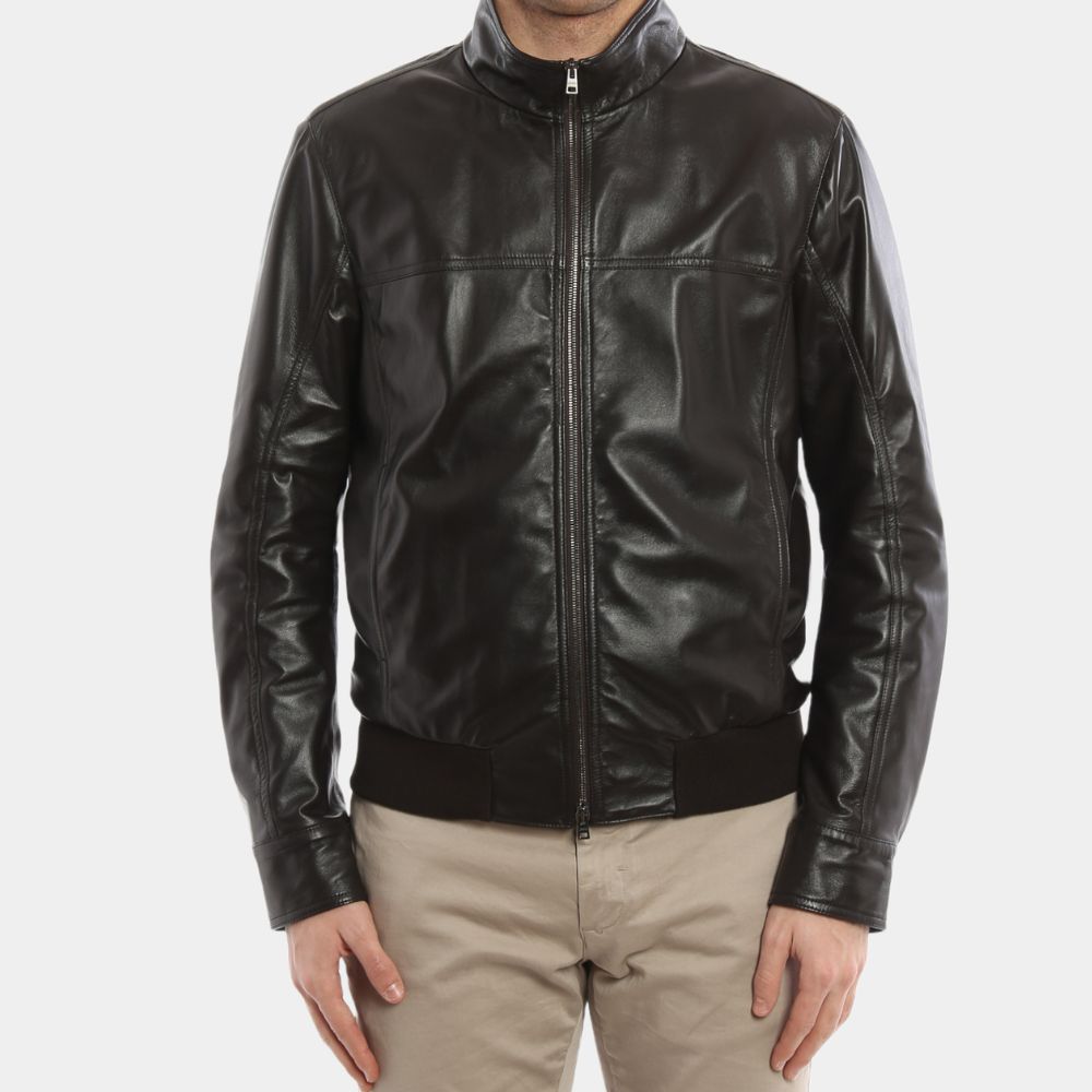 Men's Charlie Black Minimalist Design Leather Jacket