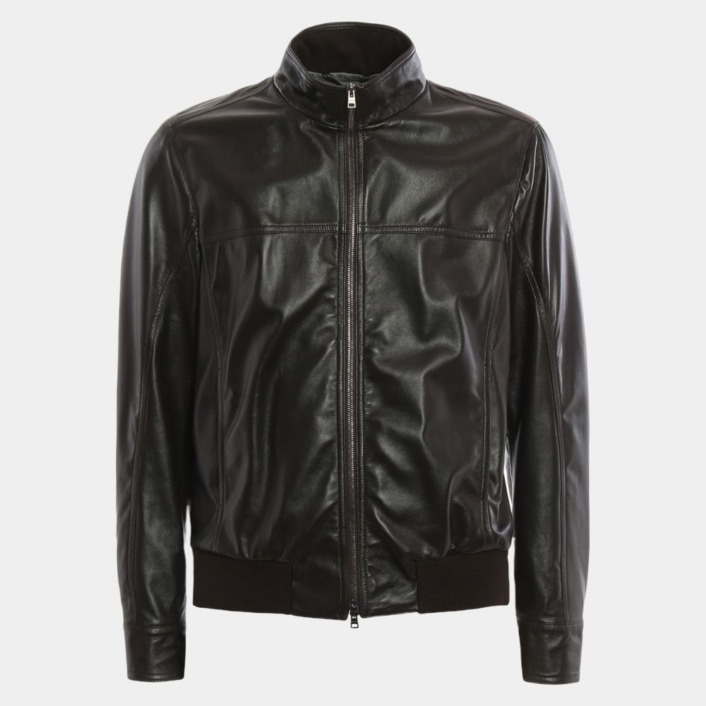 Men's Charlie Black Minimalist Design Leather Jacket SAFYD