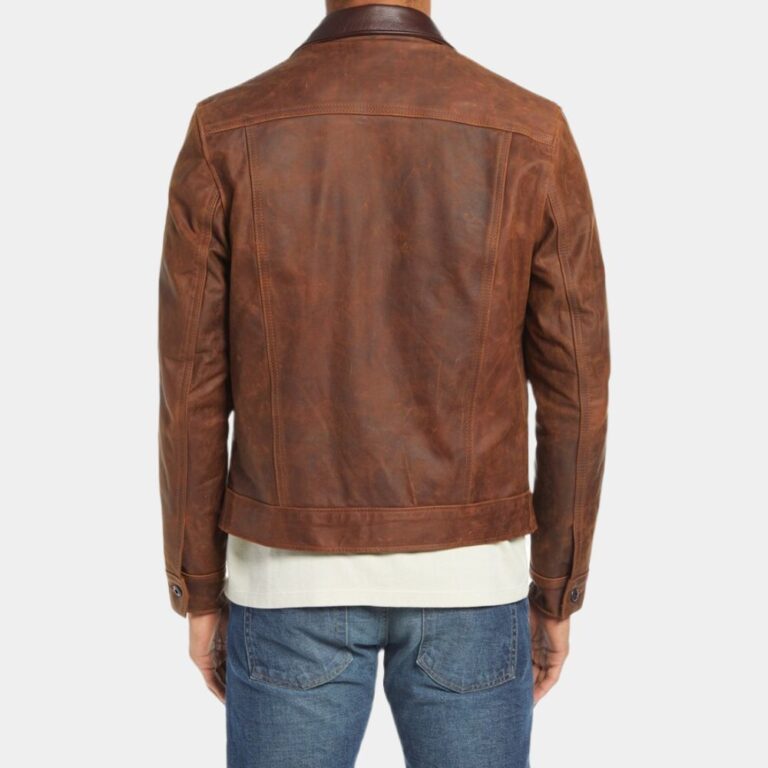 Men's Wilde Ranch Cowboy Western Brown Waxed Leather Jacket - SAFYD