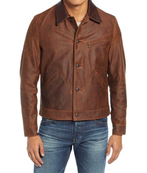 Men's Wilde Ranch Cowboy Western Brown Waxed Leather Jacket - SAFYD