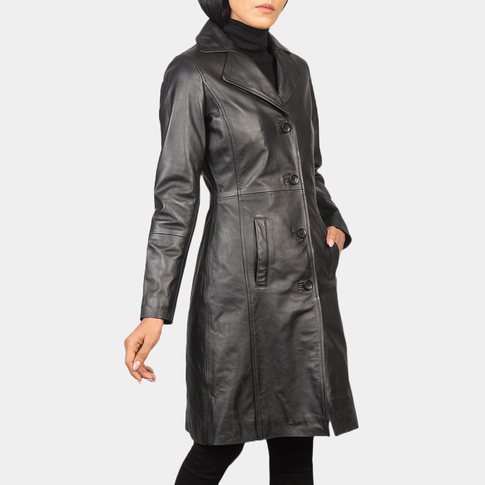 Women's High Fidelity Robyn (Zoë Kravitz) Black leather Coat SAFYD