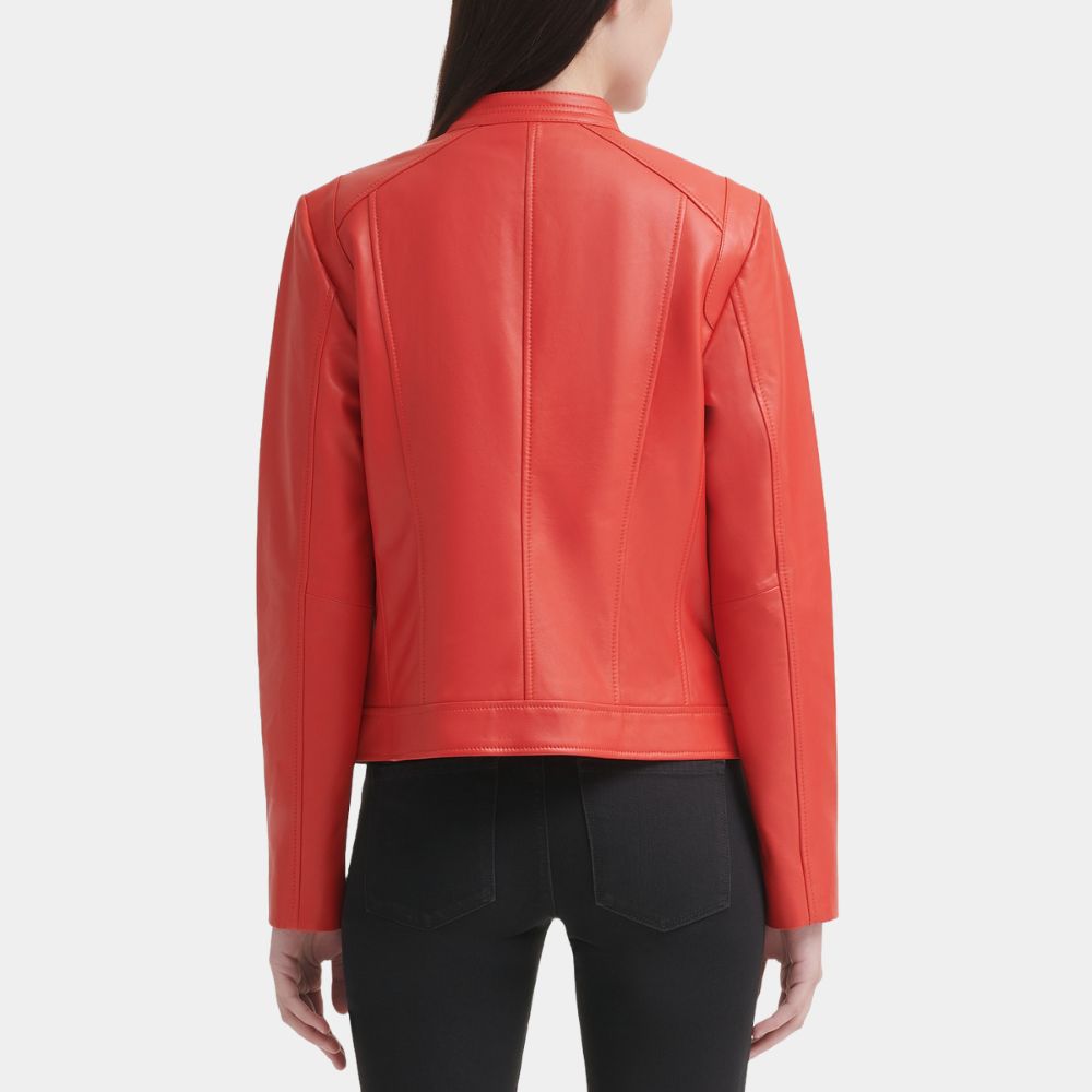 Ladies Classic Leather Biker Jacket Red : Roisin