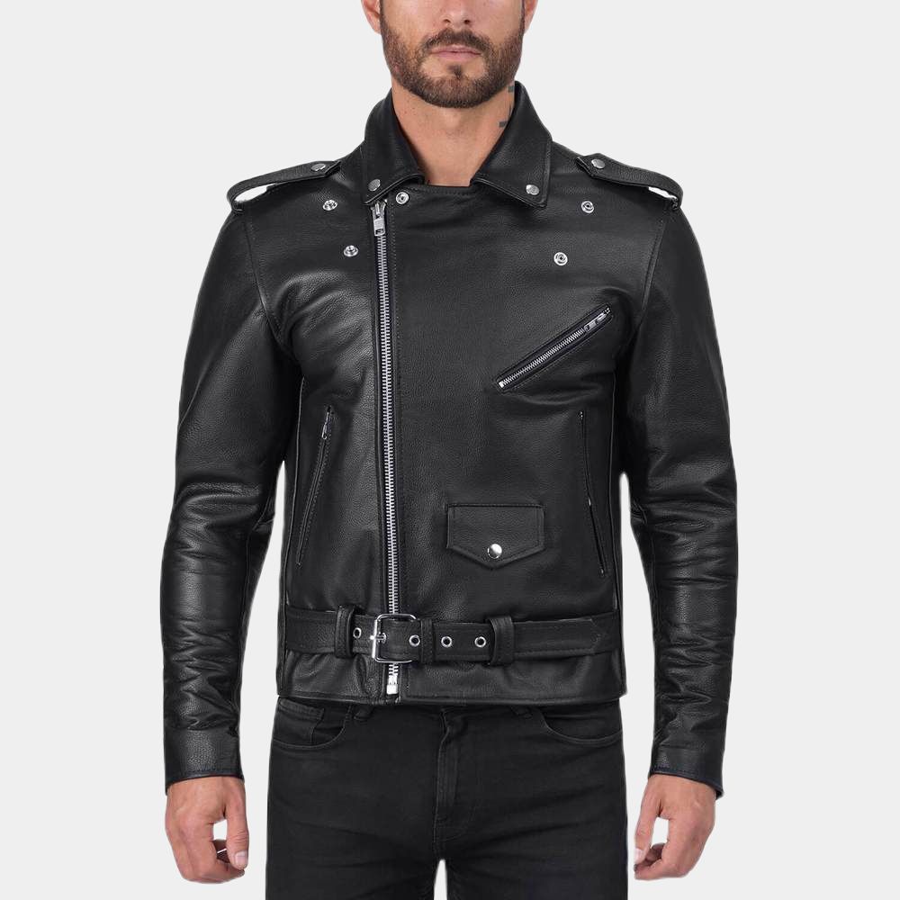 Men’s Brando Classic Motorcycle Vintage Black Leather Jacket - SAFYD