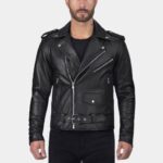Men’s Brando Classic Motorcycle Vintage Black Leather Jacket - Front View