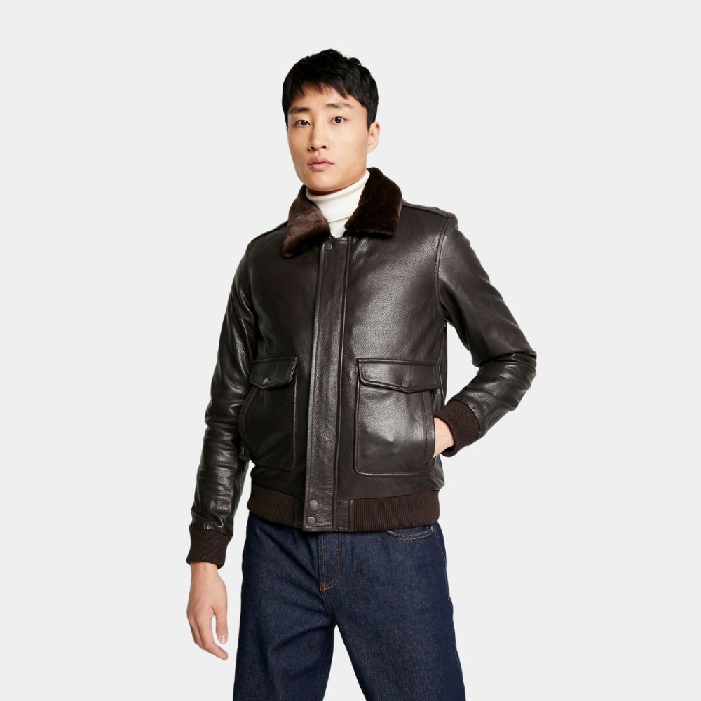 The Thing MacReady Brown G-1 Leather Bomber Jacket - Front View