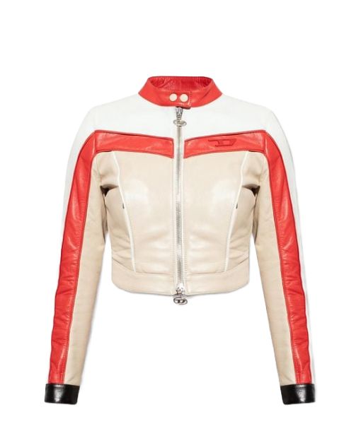 Ladies Classic Leather Biker Jacket Red : Roisin