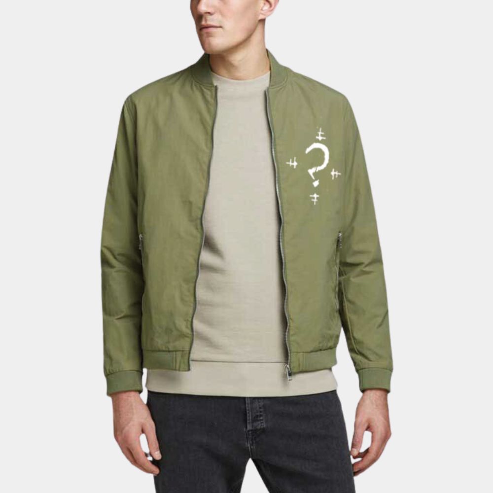 Riddler Green Cotton Bomber Jacket - Front View