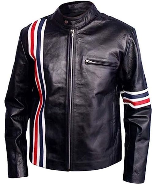 Easy Rider Peter Fonda Black leather Biker Jacket with US Flag - SAFYD