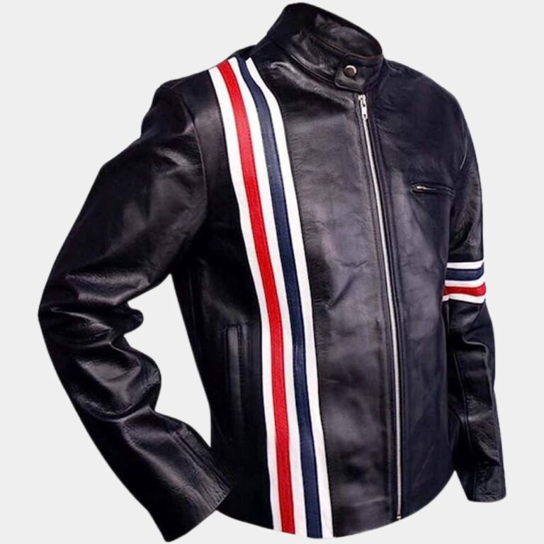 Easy Rider Peter Fonda Black leather Biker Jacket with US Flag - SAFYD