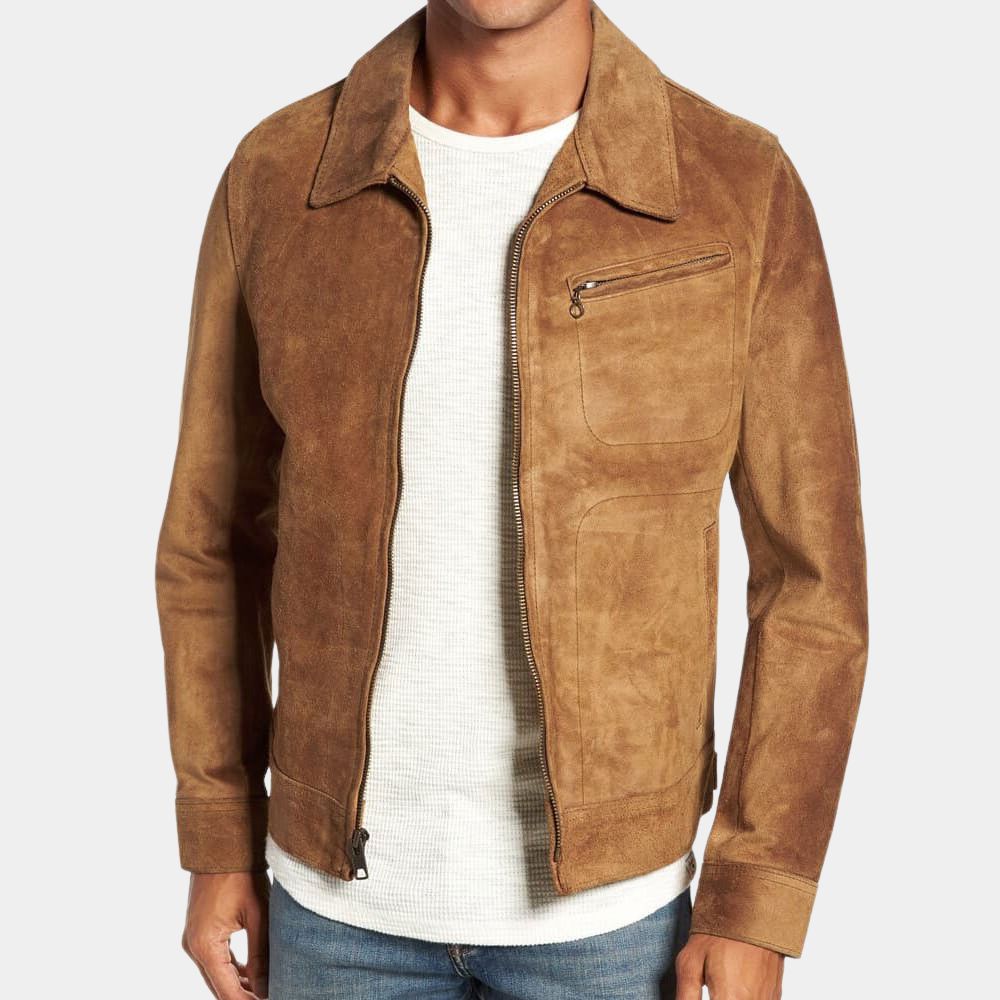 It Ends with Us Atlas Corrigan Brow Suede Leather Jacket - Front View