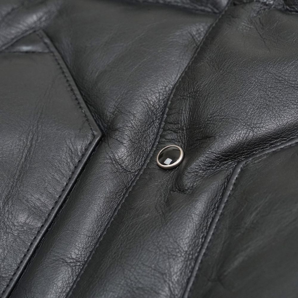 Men's Sherpuff Black Leather Puffer Vest with Faux Shearling Collar ...