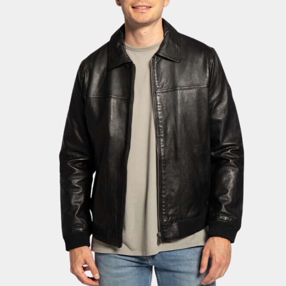 Mr & Mrs Smith's John Smith Black Leather Bomber Jacket - Front View