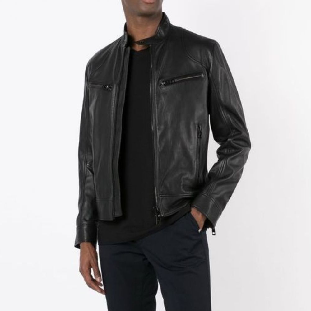 The Collective Sam Alexander Black Leather Biker Jacket | Men's Slim ...