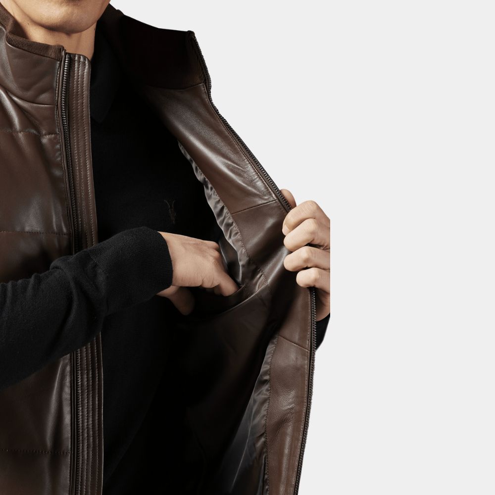 Unisex Dylan Brown Leather Puffer Vest | Real Leather Down Gilet - SAFYD