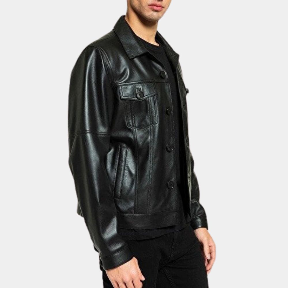 Elvis Presley Black Leather Biker Jacket | Trucker Style Leather Jacket ...