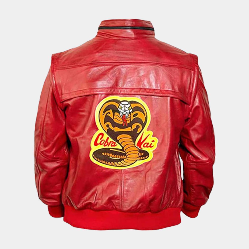 Men's Cobra Kai Karate Kid Johny Lawrence Red Leather Bomber Jacket - SAFYD