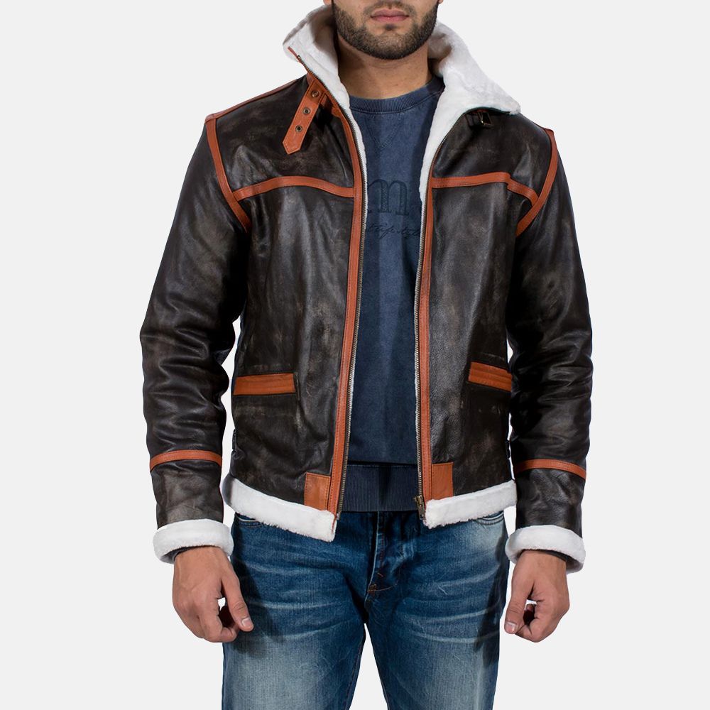 Resident Evil 4 Leon Kennedy Faux Shearling Real Leather B3 Bomber Aviator Jacket - Front View