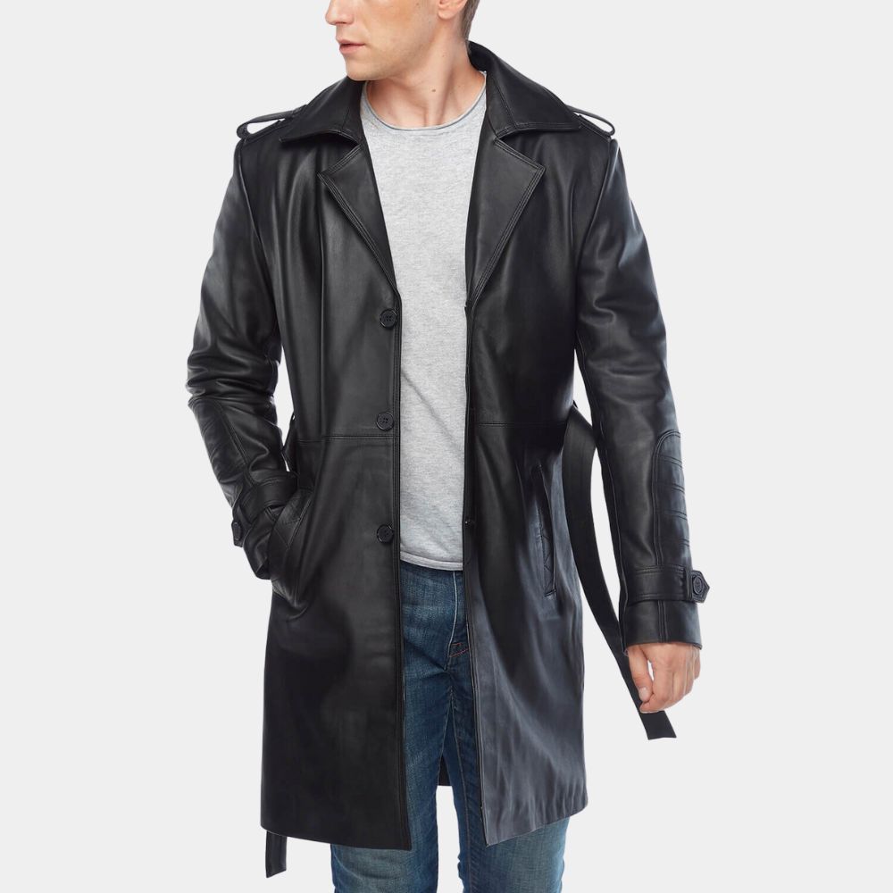 Silent Night Godlock Black Leather Jacket - 3/4 Length Car Coat with ...