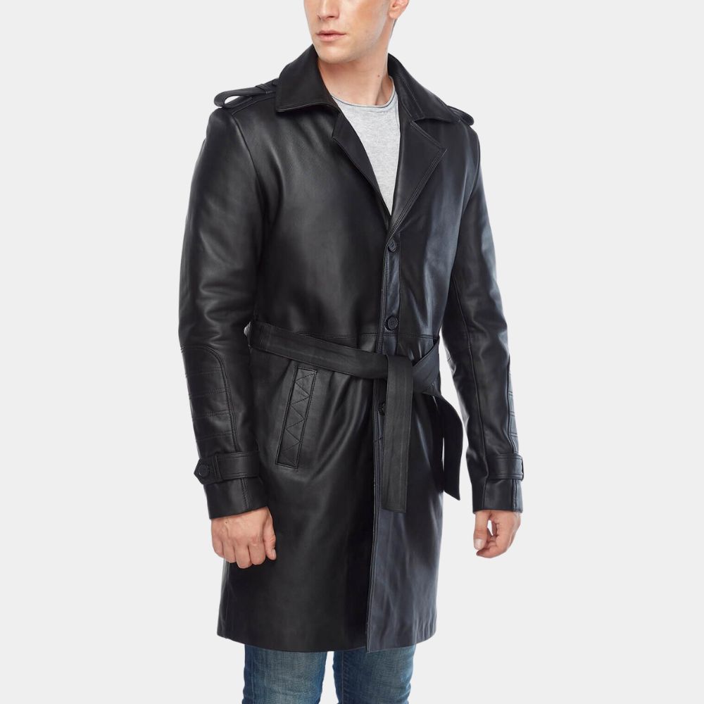 Silent Night Godlock Black Leather Jacket - 3/4 Length Car Coat with ...