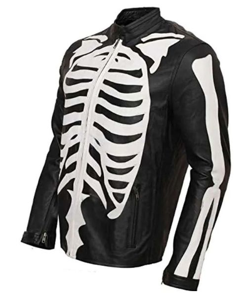 Skeleton Bones Black Leather Jacket for Mens - Motorcycle Leather ...