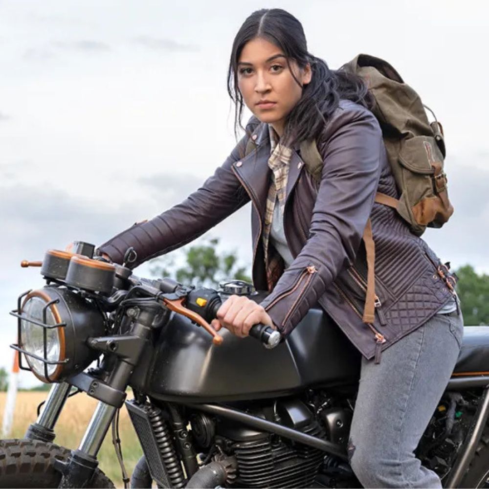 Echo aka Maya Lopez (Alaqua Cox) Quilted Brown Leather Biker Jacket - Front View