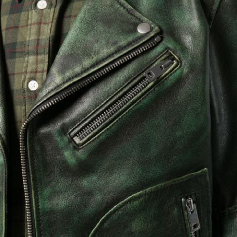 Jon Moxley AEW Leather Jacket - Green Waxed Leather Biker Jacket - SAFYD