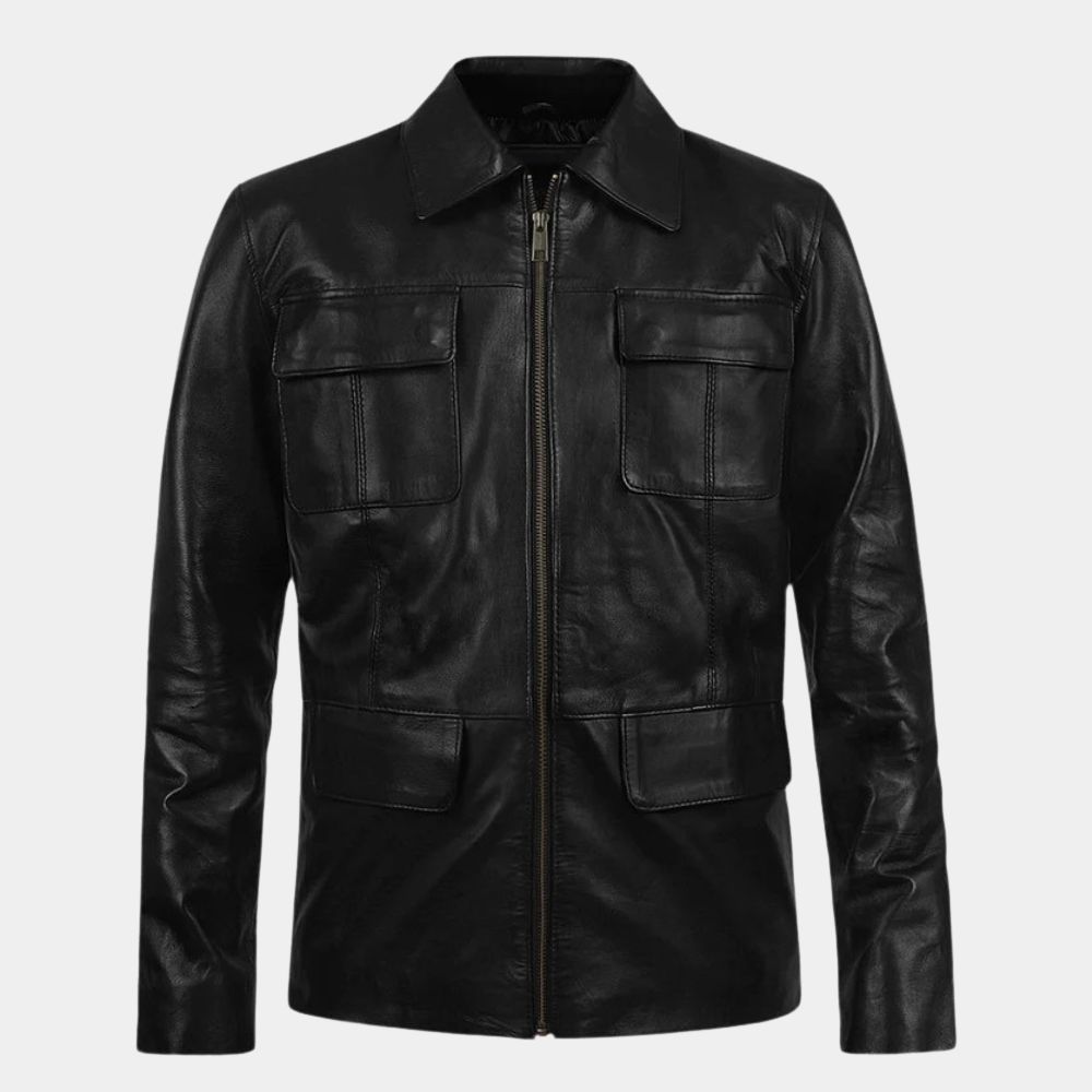Midnight Run Robert De Niro Black Leather Jacket | Jack Walsh 3/4 Length Jacket - Front View