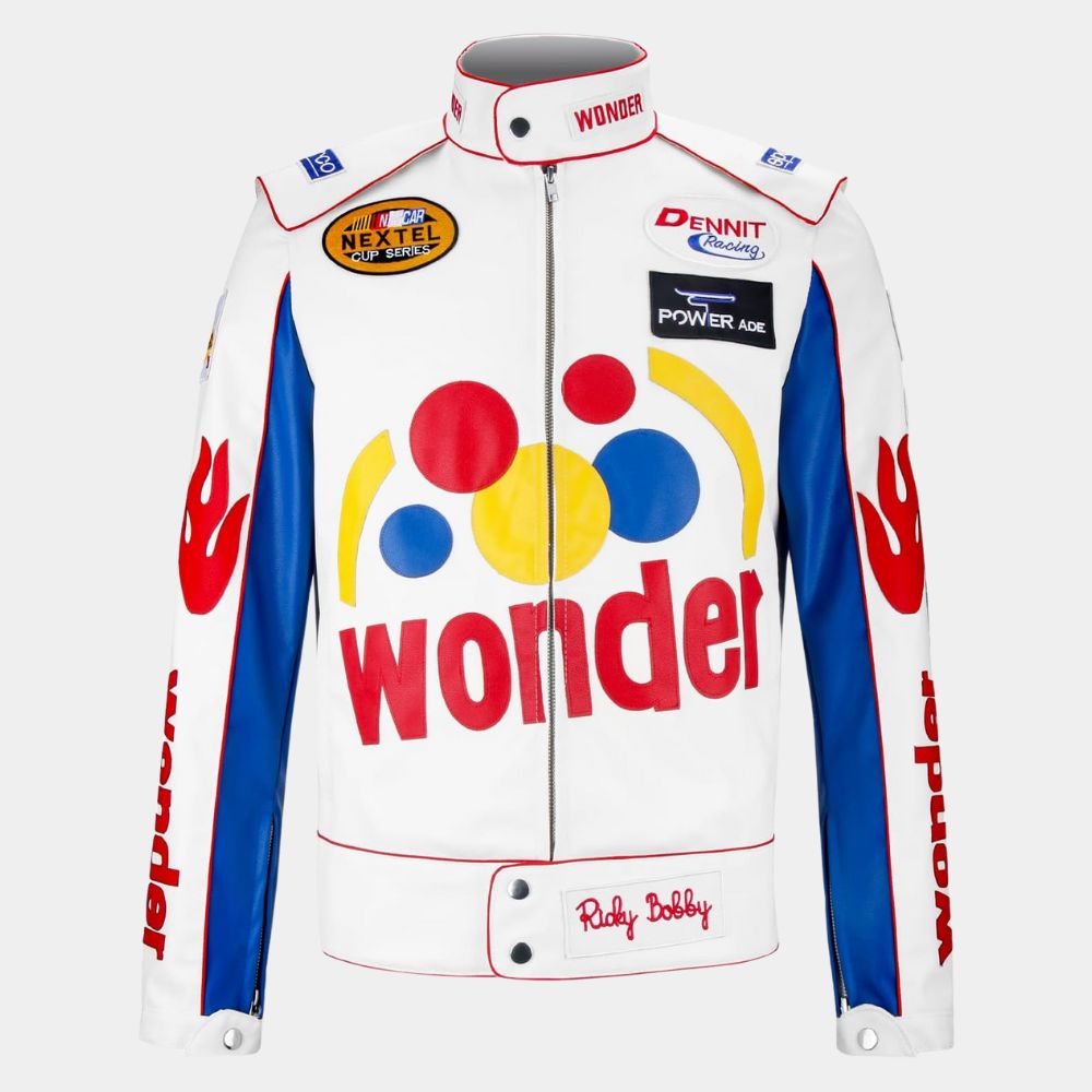Ricky Bobby Wonder Bread White Leather Jacket from Talladega Nights: The Ballad of Ricky Bobby - Front View