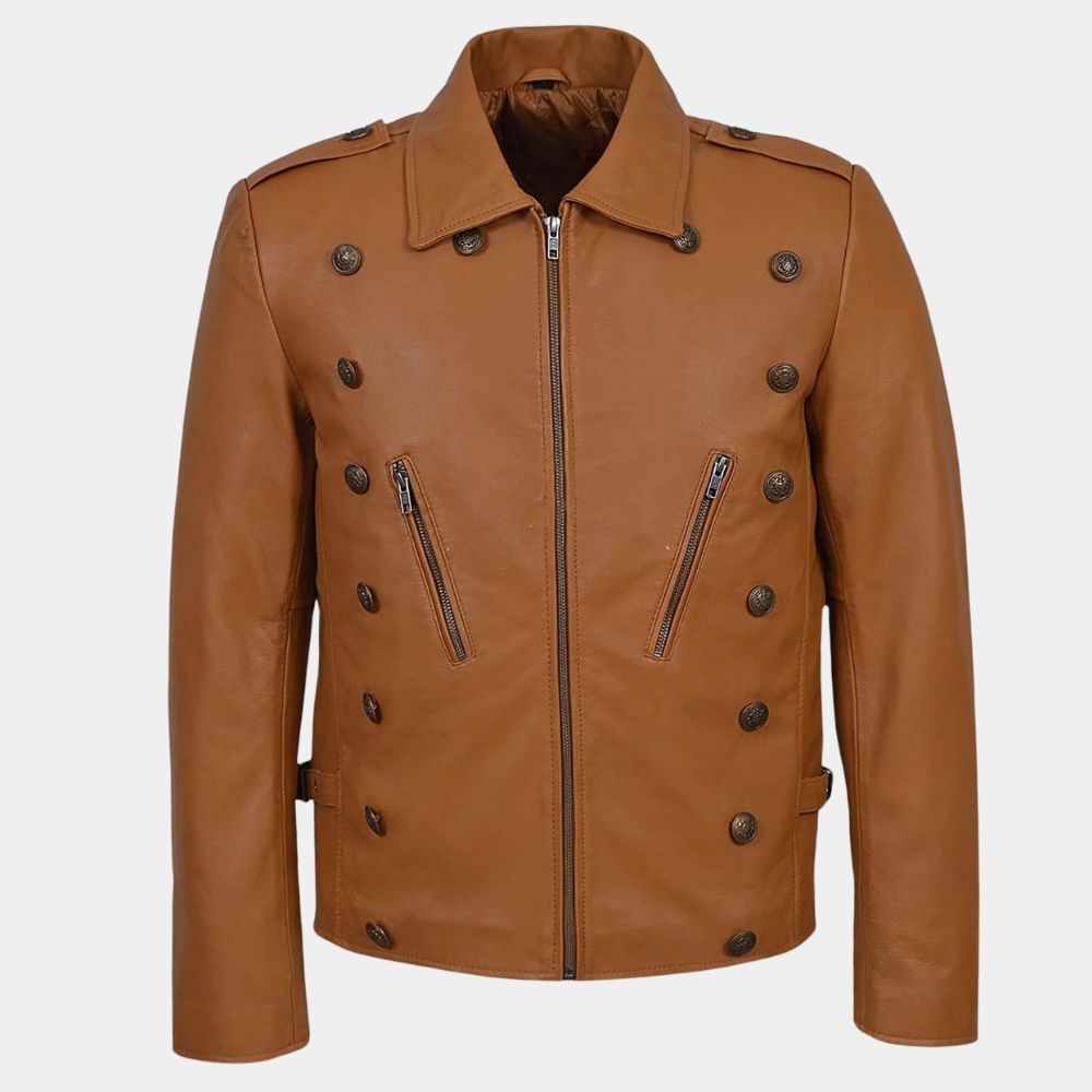 The Rocketeer Billy Campbell Brown Leather Jacketa aka Cliff Secord Classic V Shaped Jacket - Front View