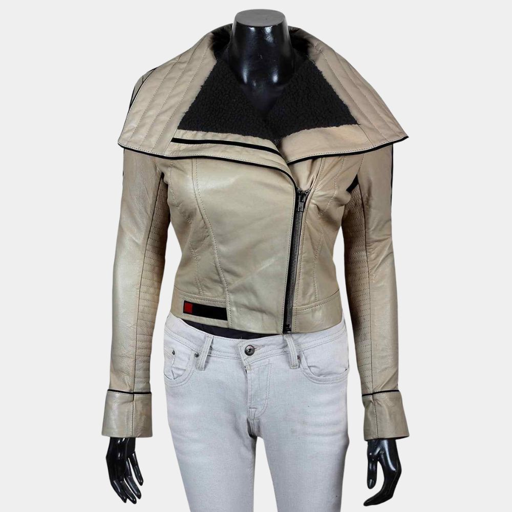 Solo A Star Wars Story Qira Leather Jacket | Emilia Clarke Leather Jacket - Front View