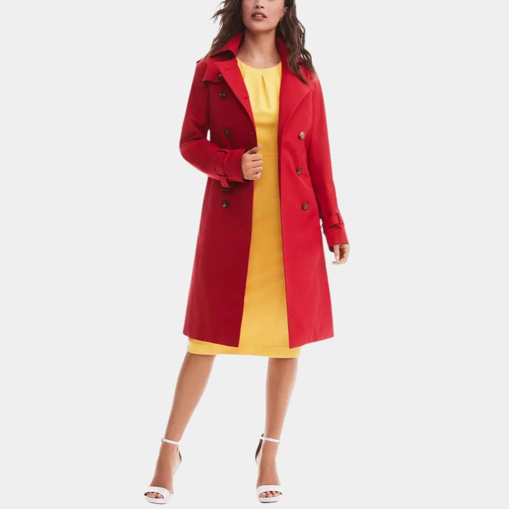 Dark Matter Amanda Lucas Coat aka Alice Braga Red Cotton Duster Trench Coat - Front View