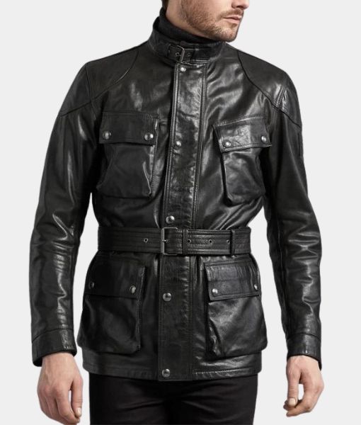 The Killer's Game Dave Bautista aka Joe Flood Black Field Leather Jacket - Front View