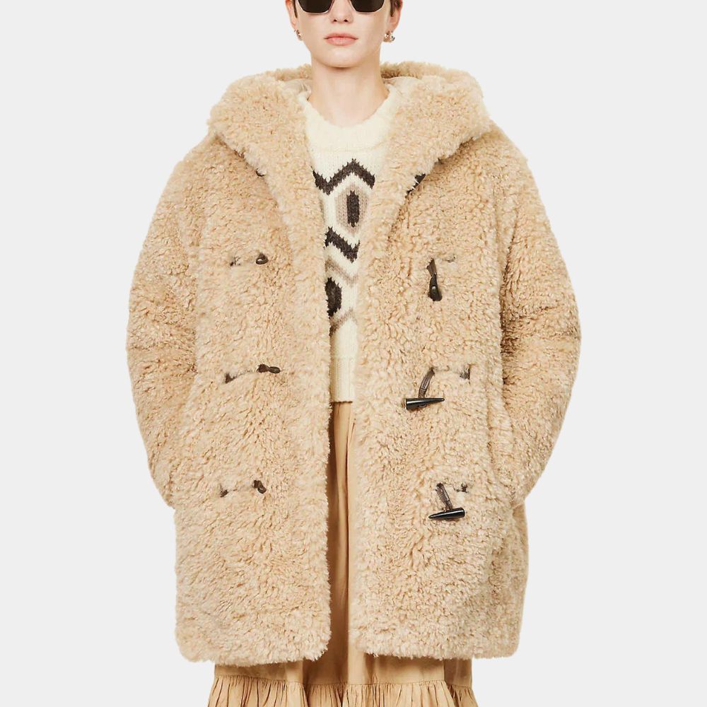 Emily In Paris S04 Lily Collins aka Emily Cooper Faux Shearling Duffle Coat - Front View