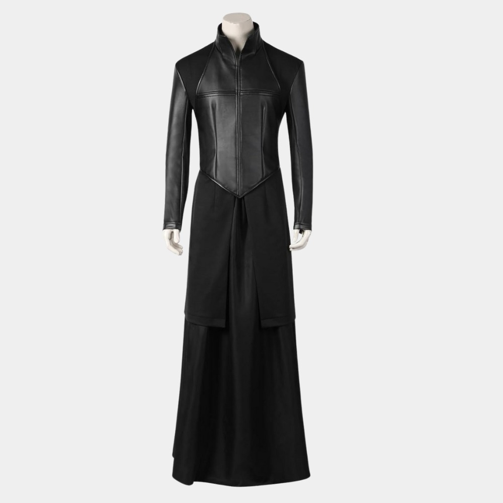 The Sandman Dream Coat aka Morpheus Black Leather and Polyester Fabric Cosplay Costume - Front View