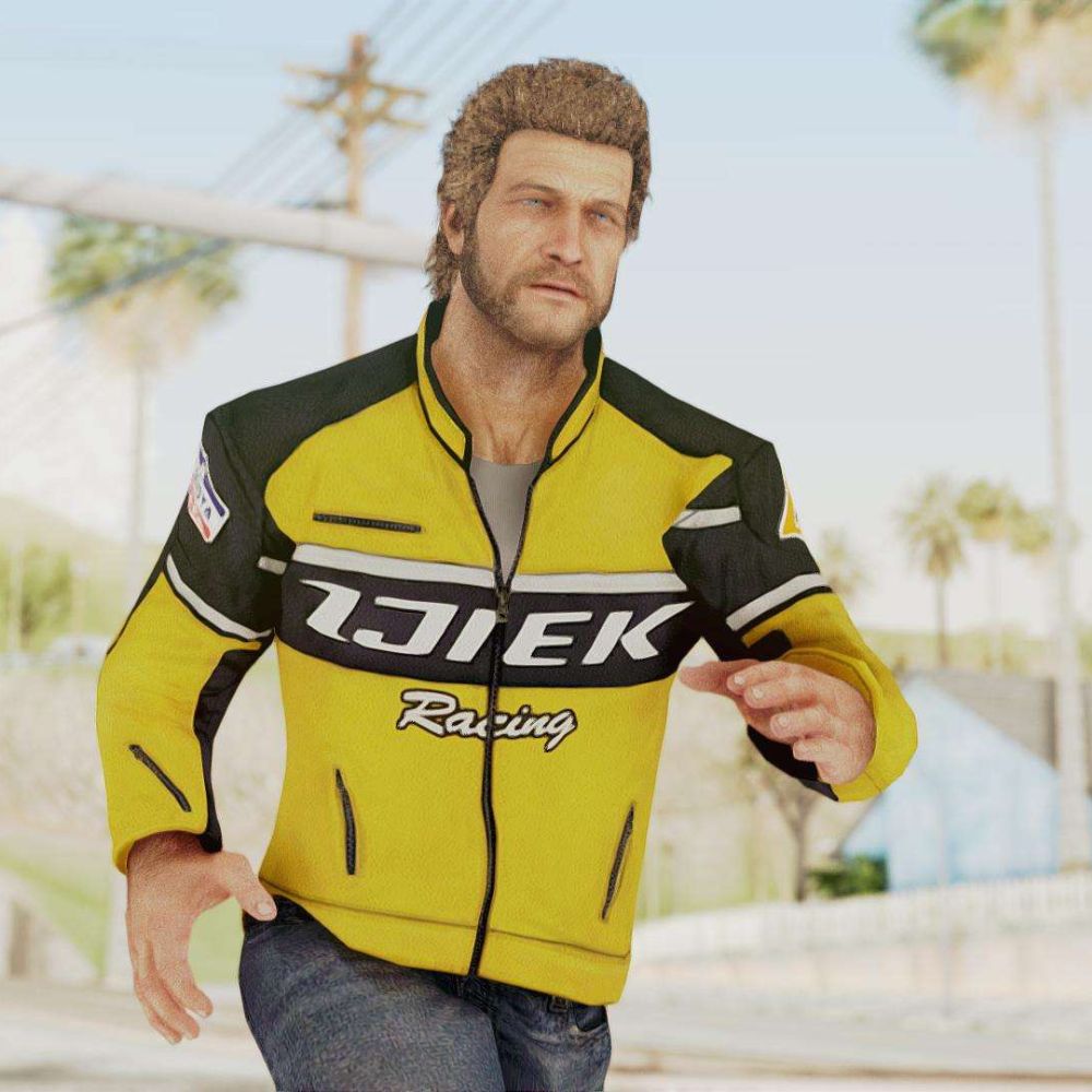 Dead Rising 2 Chuck Greene Yellow and Black Leather Jacket - Front View