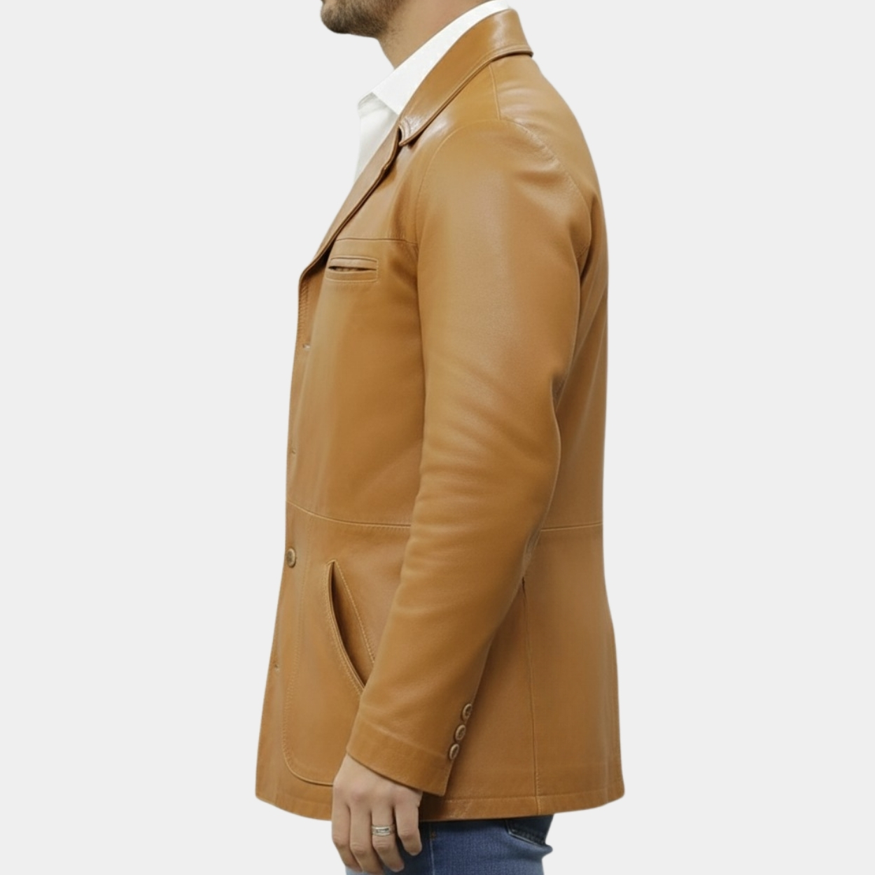 Matthew McConaughey Tan Brown Vintage Style Real Leather Jacket - Side View