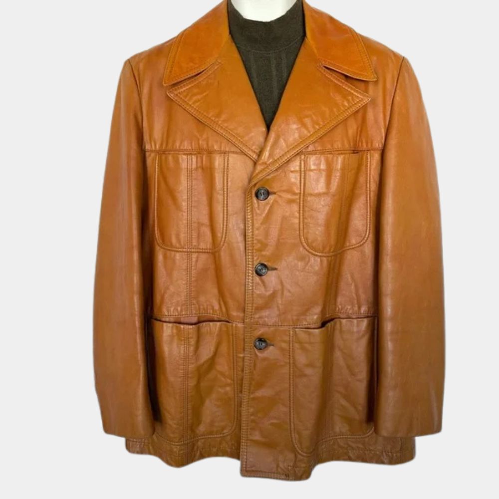 Matthew McConaughey Tan Brown Vintage Style Cowhide Leather Jacket - Front View