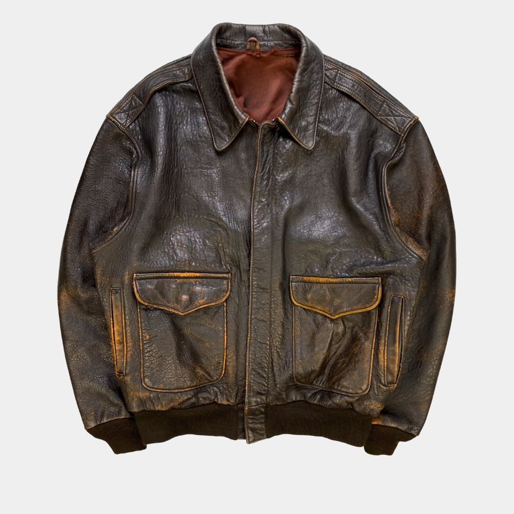 My Fault: London NickJacket | Matthew Broome Brown Vintage Leather A-2 Bomber Jacket - Front View