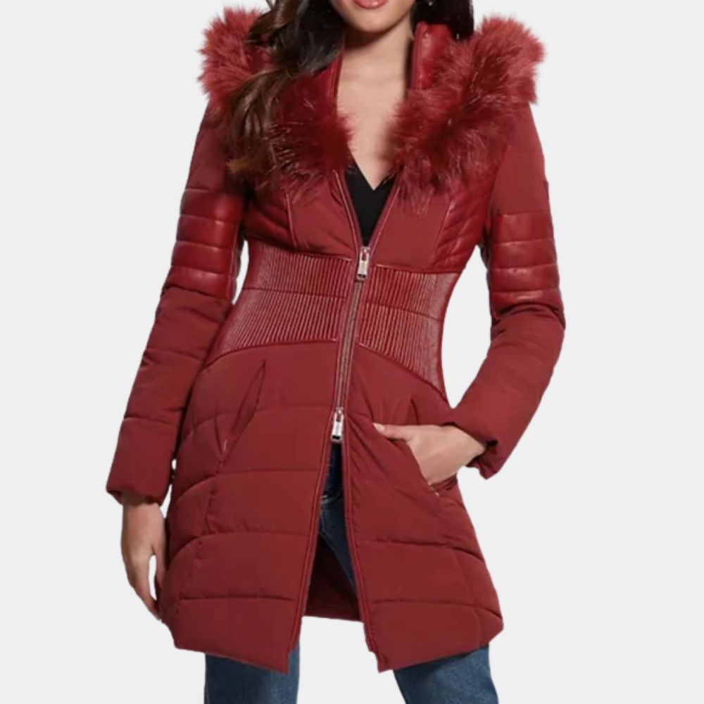 Riff Raff Jennifer Coolidge (Ruth) Red Parka 3/4 Length Jacket - Front View