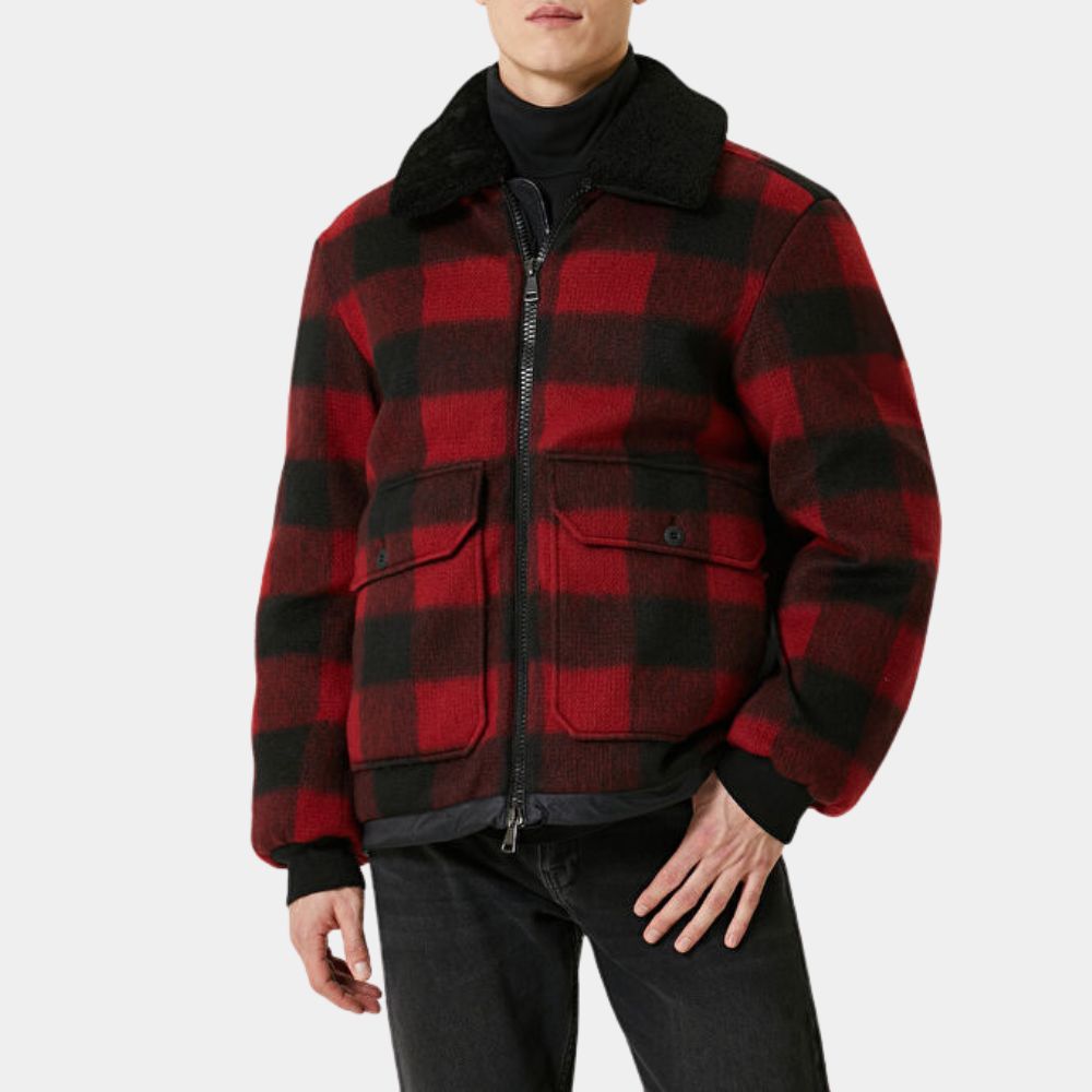 The Actor Paul Cole (André Holland) Plaid Bomber Jacket with Shearling Collar - Front View