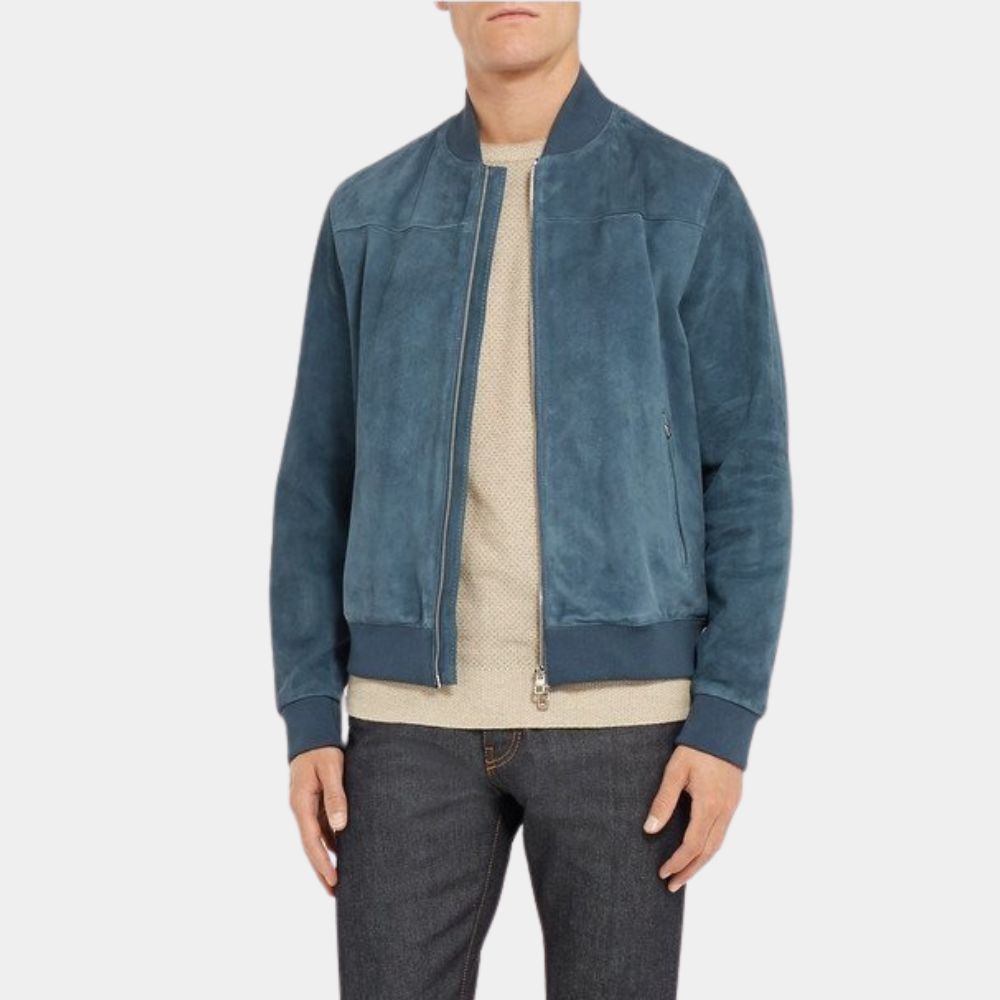 F1: The Movie Brad Pitt (Sonny Hayes) Blue Leather Bomber Jacket - Front View