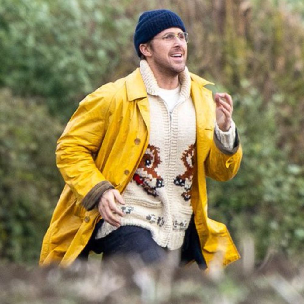 Project Hail Mary Ryan Gosling Yellow Coat | 3/4 Length Car Coat Style In Vibrant Yellow Color - Front View