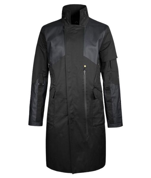 Adam Jensen Black Leather Coat